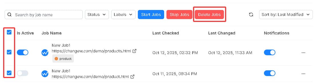 start, stop, delete