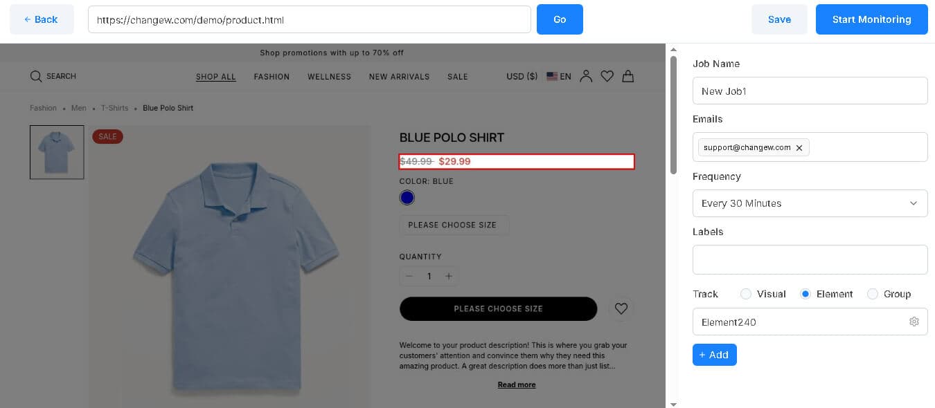 track price settings